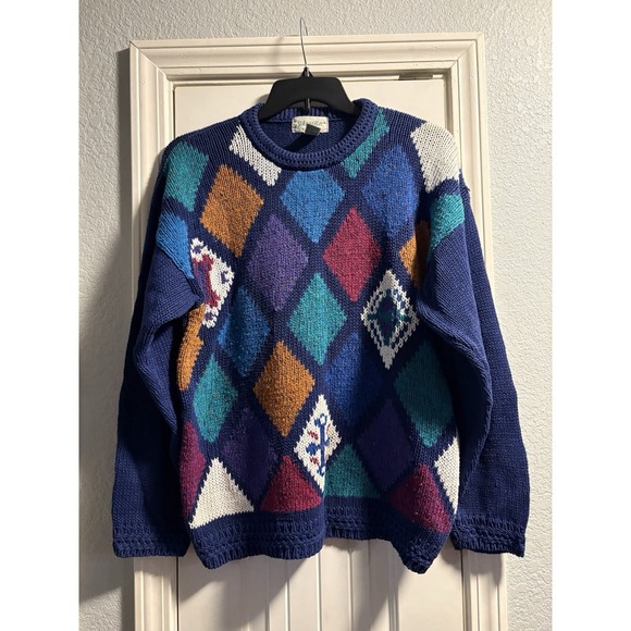 St. John's Bay Other - Vintage 90s St Johns Bay Sweater Ramie Cotton Sweater Large Geometric Chunky